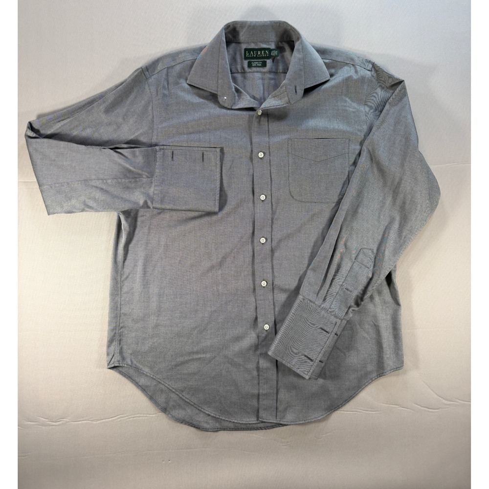 Lauren Ralph Lauren Mens Classic Fit Non Iron Dress Shirt Grey Stripe 16.5 34/35